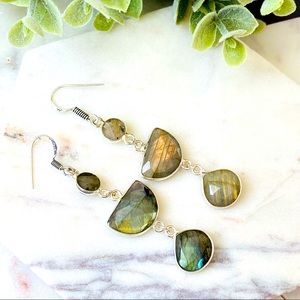 Labradorite Earrings in Sterling Silver Long Dangle
